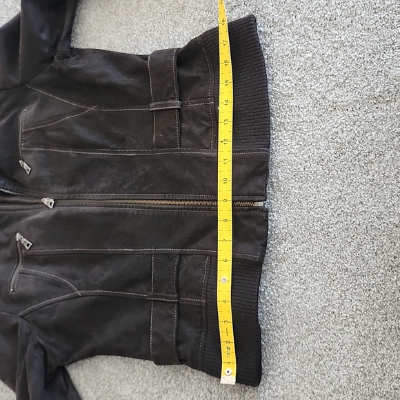 DANIER Leather Brown Suede Zippered Jacket With Zippers and Ribbed Waist - Picture 9 of 9